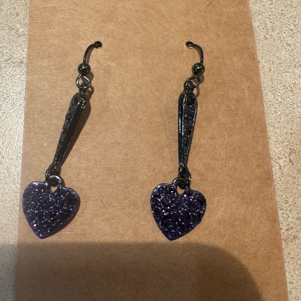 Purple rhinestone earrings EUC